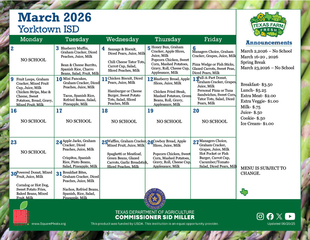 March Menu 2026